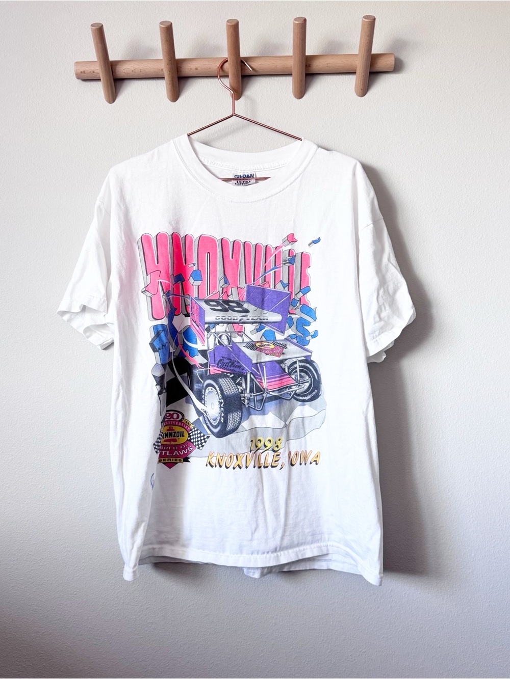 Gildan White Graphic Knoxville Sprint Car Tee with Pink & Purple Accents